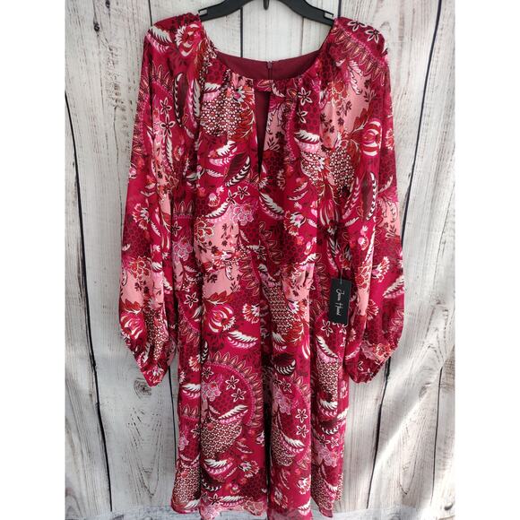 Jessica Howard NEW Wine-Colored Paisley Keyhole Fit & Flare Dress Women 20W Plus - Picture 5 of 14